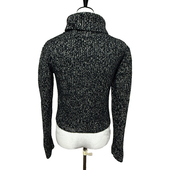 Theory Sweater Womens Large Black Gray Alpaca Wool Crop Turtleneck Chunky Knit - Picture 2 of 9